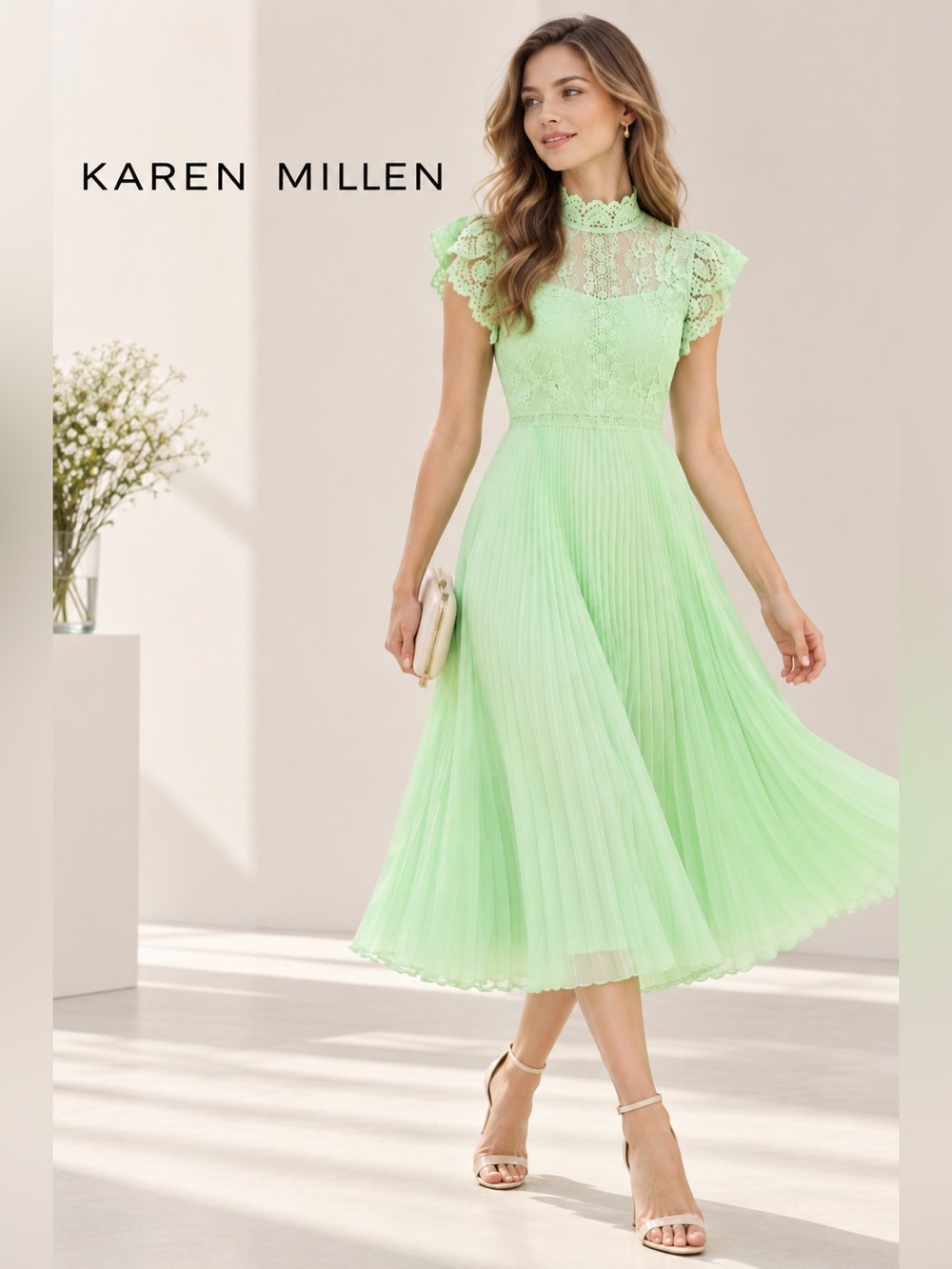 NWT Karen Millen Guipure Lace Pleated Skirt Midi Dress. Sold Out!